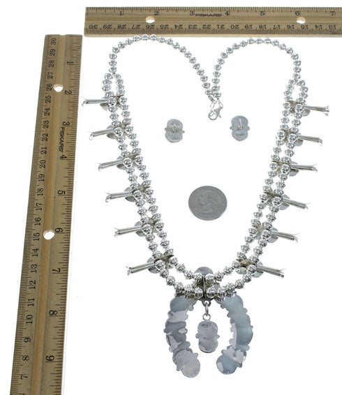 Zuni Turquoise And Coral Snake Squash Blossom Necklace And Earrings Set NN20161